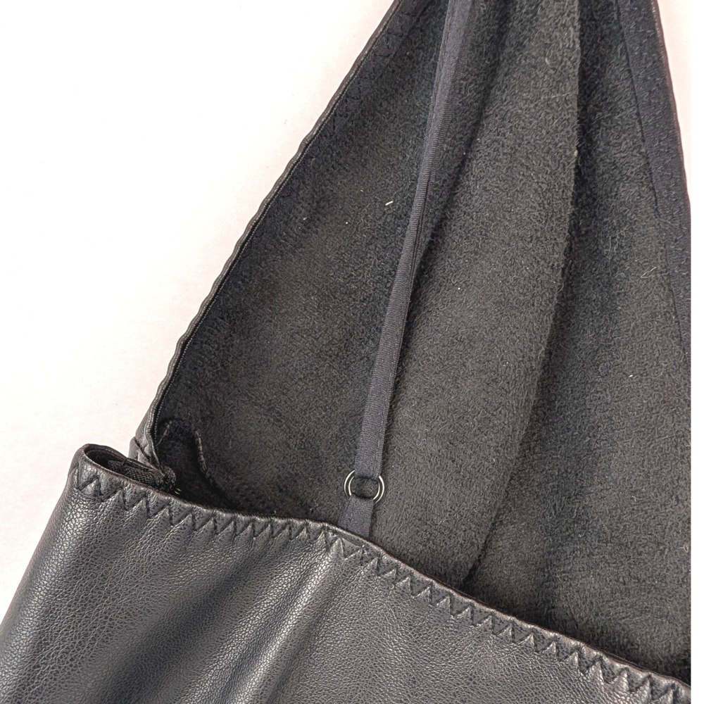 Black Faux Leather V-Neck Mini Dress Empire Waist Adjustable Spaghetti Straps M - Picture 5 of 13